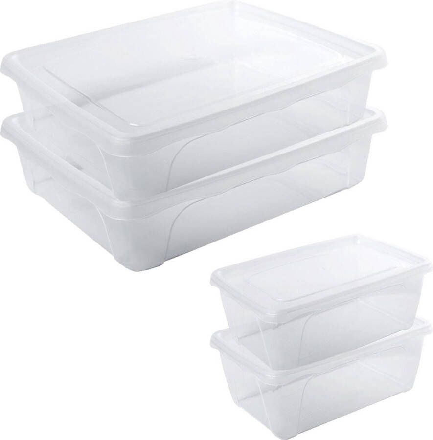 Hega hogar 4x Voorraad vershoudbakjes hoog diep 1 en laag 2 liter transparant plastic kunststof 18 x 12 x 7 cm 24 x 20 x 6 cm Vienna Vershouddoos bakje Mealprep Maaltijden bewaren