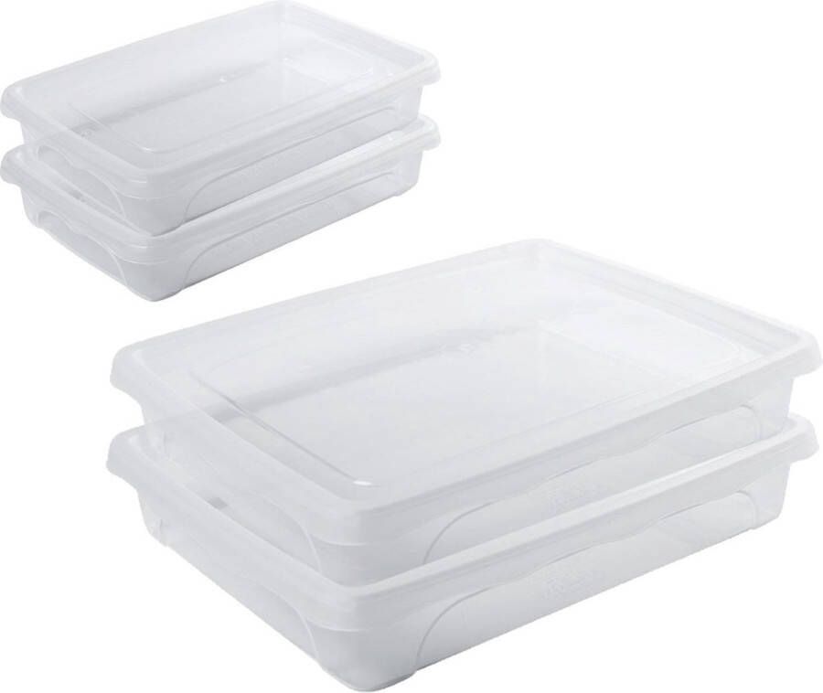 Hega hogar 4x Voorraad vershoudbakjes laag 0 5 en 1 5 liter transparant plastic kunststof 18 x 12 x 4 cm 24 x 20 x 5 cm Vienna Vershouddoos bakje Mealprep Maaltijden bewaren