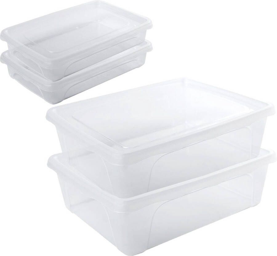 Hega hogar 4x Voorraad vershoudbakjes laag 0 5 en 2 5 liter transparant plastic kunststof 18 x 12 x 4 cm 24 x 20 x 8 cm Vienna Vershouddoos bakje Mealprep Maaltijden bewaren