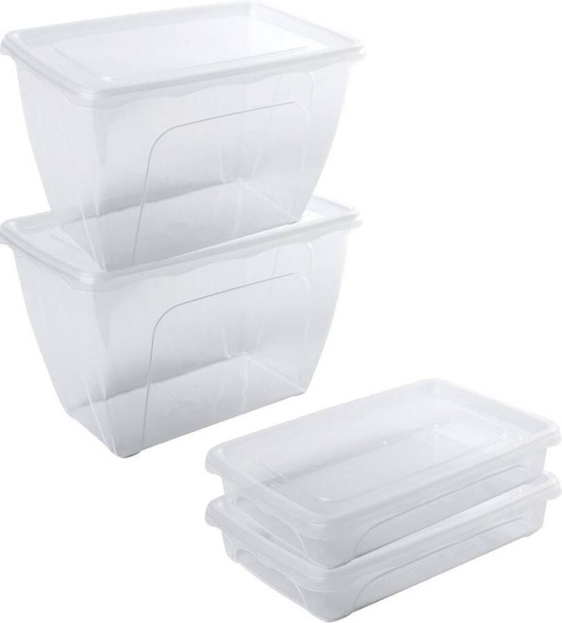 Hega hogar 4x Voorraad vershoudbakjes laag 0 5 en hoog diep 1 5 liter transparant plastic kunststof 18 x 12 x 4 cm 18 x 12 x 12 cm Vienna Vershouddoos bakje Mealprep Maaltijden bewaren