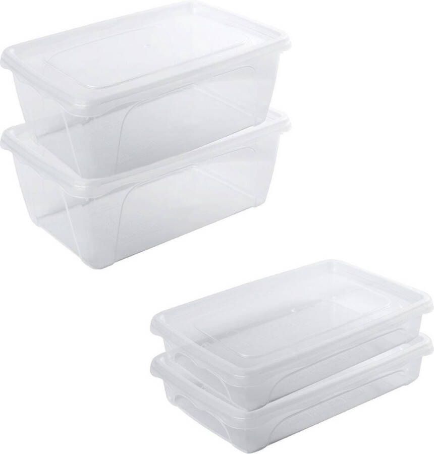 Hega hogar 4x Voorraad vershoudbakjes laag 0 5 en hoog diep 1 liter transparant plastic kunststof 18 x 12 x 4 cm 18 x 12 x 7 cm Vienna Vershouddoos bakje Mealprep Maaltijden bewaren