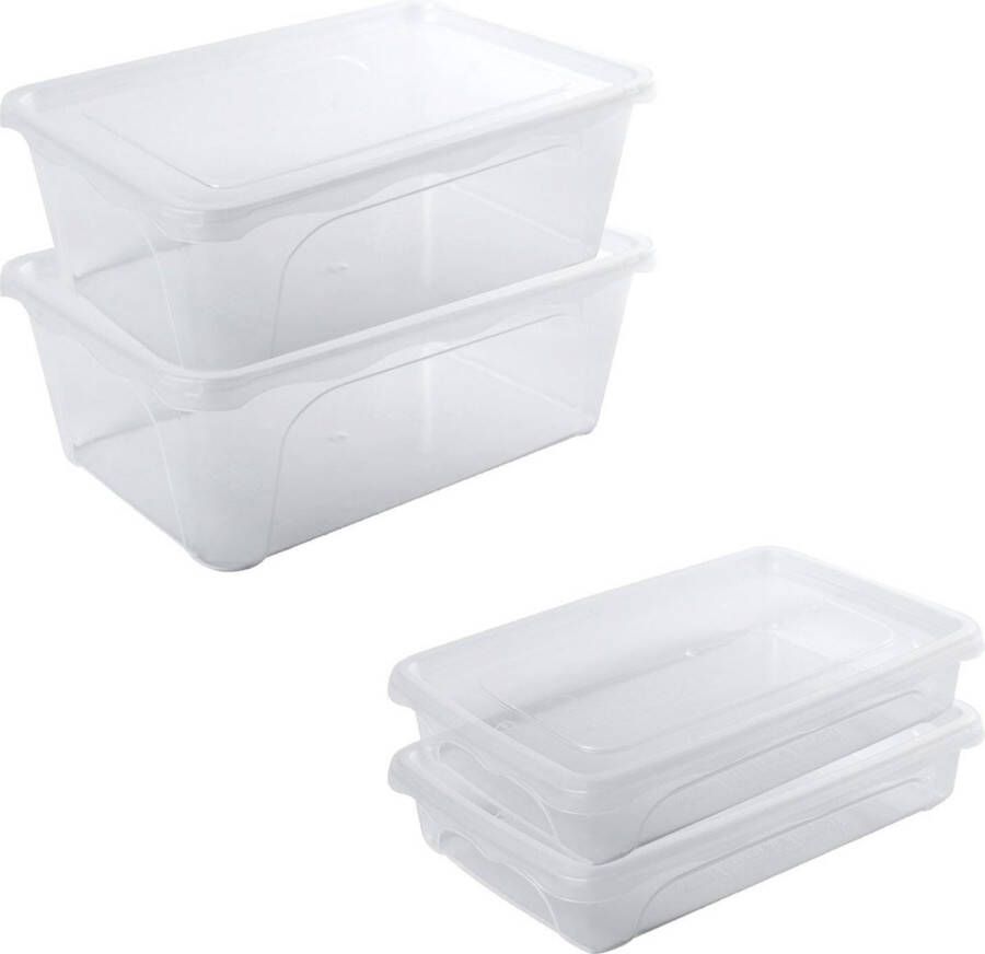 Hega hogar 4x Voorraad vershoudbakjes laag 0 5 en hoog diep 2 liter transparant plastic kunststof 18 x 12 x 4 cm 22 x 15 x 8 cm Vienna Vershouddoos bakje Mealprep Maaltijden bewaren