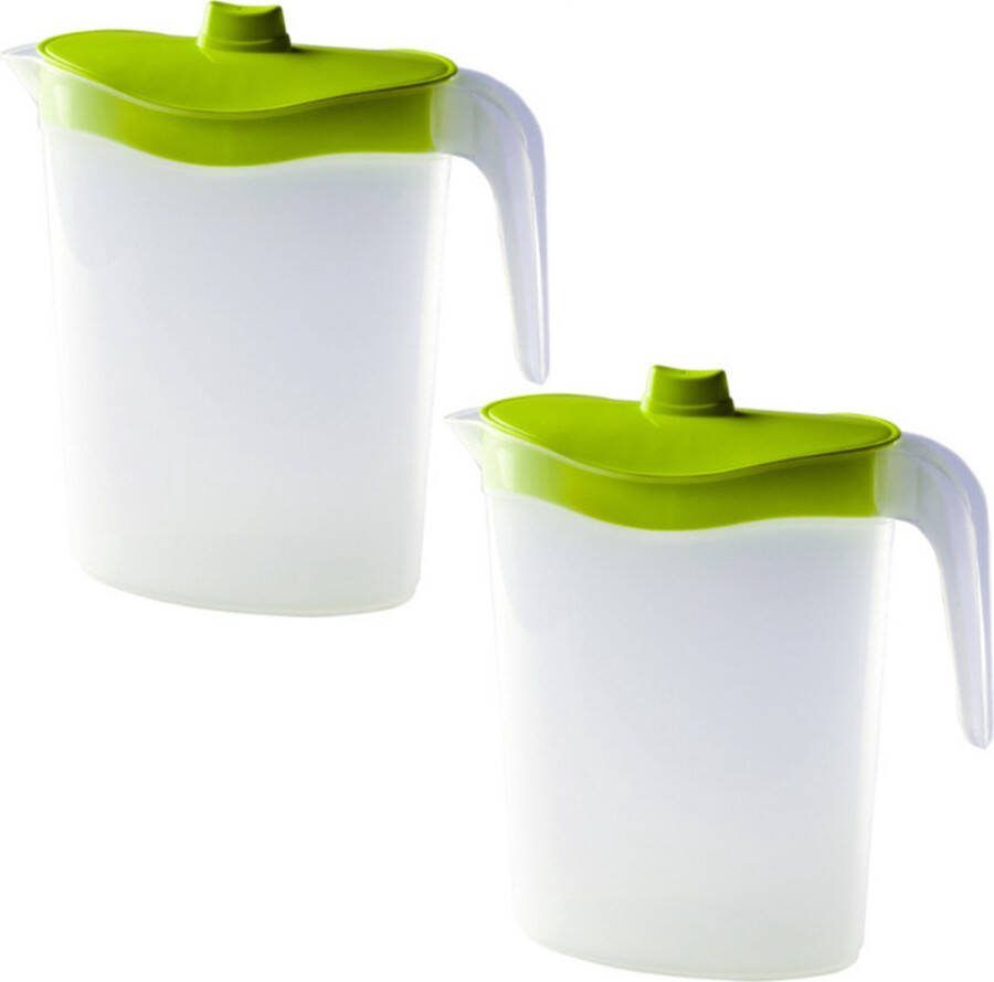 Hega hogar 4x Waterkannen sapkannen met groene deksel 2 5 liter 11 x 23 x 26 cm kunststof Sapkannen waterkannen schenkkannen limonadekannen