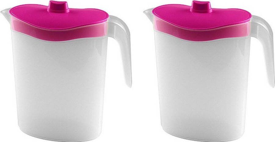 Hega hogar 4x Waterkannen sapkannen met roze deksel 2 5 liter 11 x 23 x 26 cm kunststof Sapkannen waterkannen schenkkannen limonadekannen