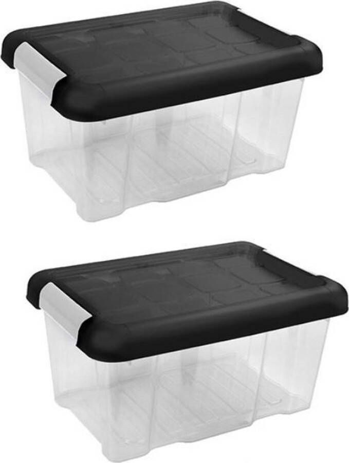 Hega hogar 5x Stuks opberg boxen opbergdozen 5 liter 30 x 20 x 14 cm gerecycled kunststof Opslagboxen Opbergbakken kunststof transparant zwart