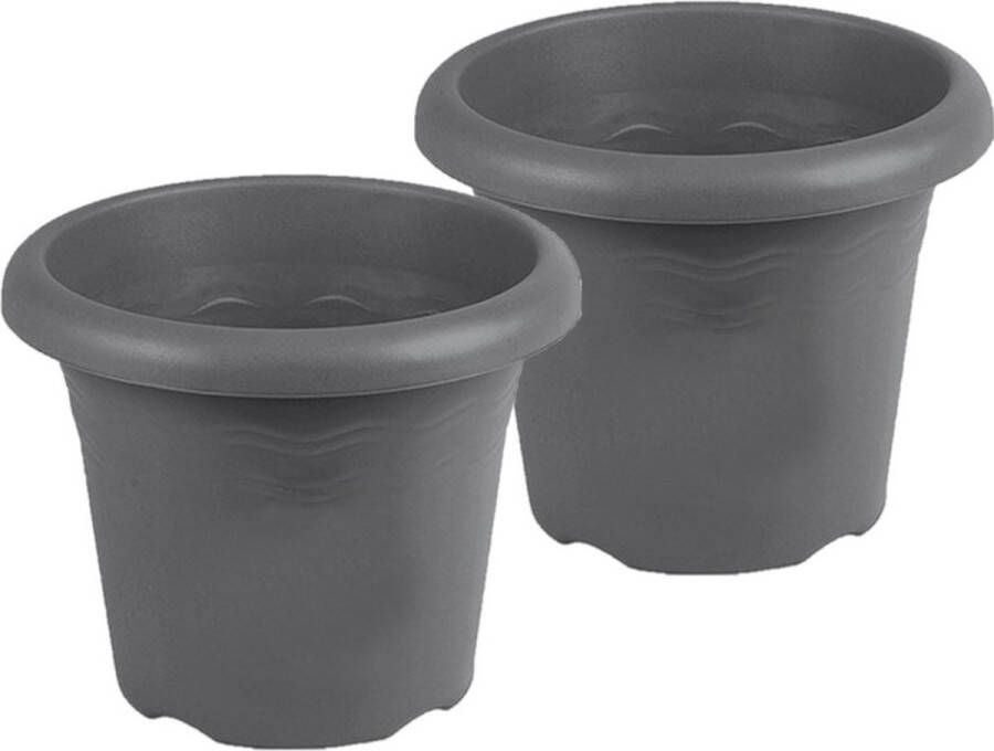 Hega hogar 6x stuks grijze ronde plantenpot bloempot Flori 22 cm kunststof Onbreekbare plantenbakken bloembakken Tuin decoraties