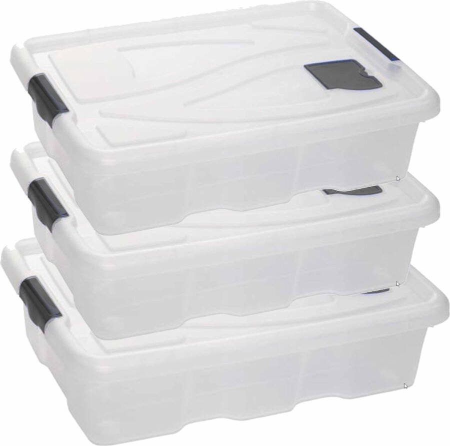 Hega hogar 6x Stuks opberg boxen opbergdozen 28 liter 62 x 45 x 17 cm kunststof Opslagboxen Opbergbakken kunststof transparant blauw