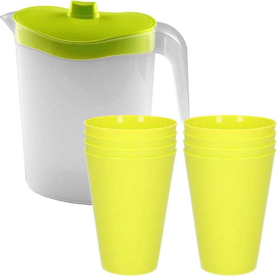 Hega hogar 8x kunststof drinkbekers 430 ML met schenkkan set transparant groen van 2.5 liter Verjaardag camping tuin