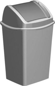 Hega hogar Grijze vuilnisbak prullenbak 15 liter 25 x 29 x 45 cm Kunststof plastic vuilnisemmer- Afval scheiden GFT afvalbak