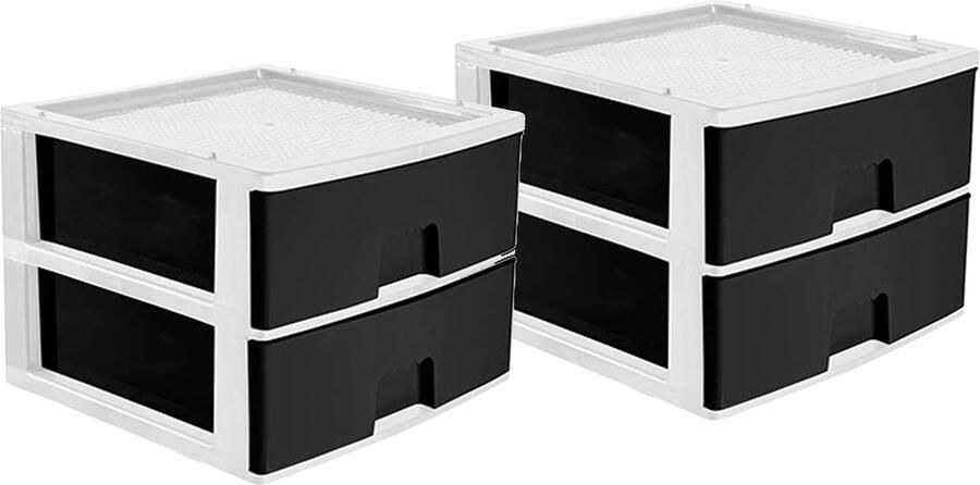Hega hogar Ladeblokje bureau organizer 2x lade wit antraciet L38 x B38 x H30 cm kunststof