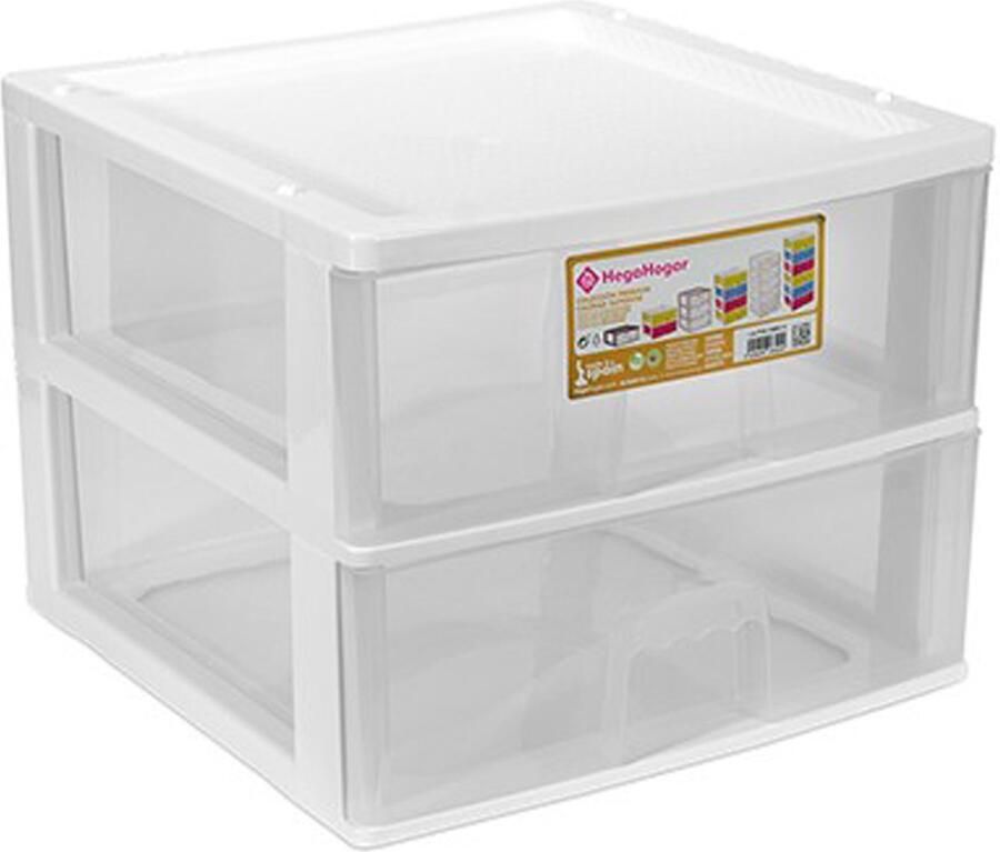 Hega hogar Ladeblokje bureau organizer 2x lade wit transparant L38 x B38 x H30 cm kunststof ladekastje