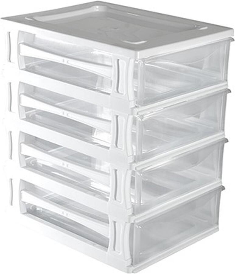 Hega hogar Ladeblokje bureau organizer 4x lade wit transparant L26 x B35 x H39 cm kunststof