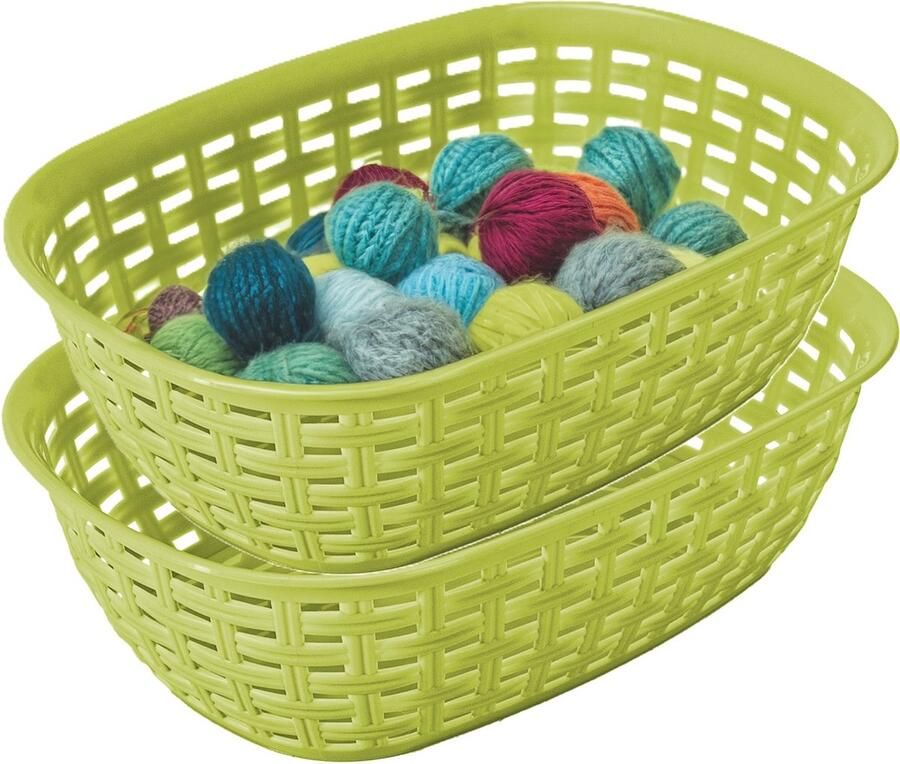 Hega hogar Opbergmandje kastmandje 2x limegroen 2 liter kunststof 18 x 25 x 7 cm kleine opslag bakjes manden