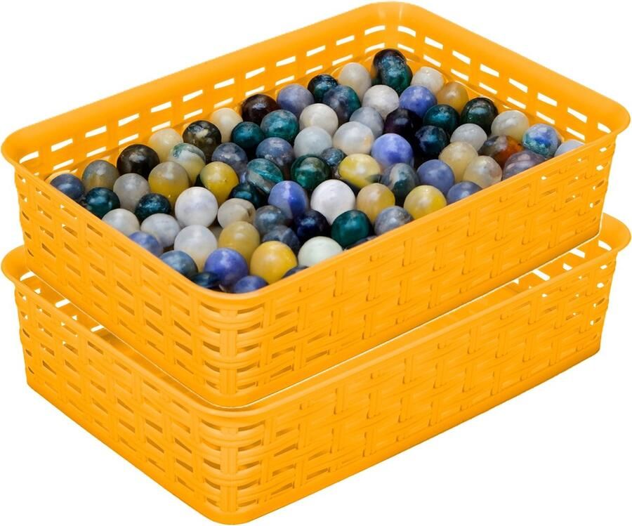 Hega hogar Opbergmandje ladeverdeler 2x geel 2 liter kunststof 17 x 25 x 6 cm kleine opslag bakjes manden