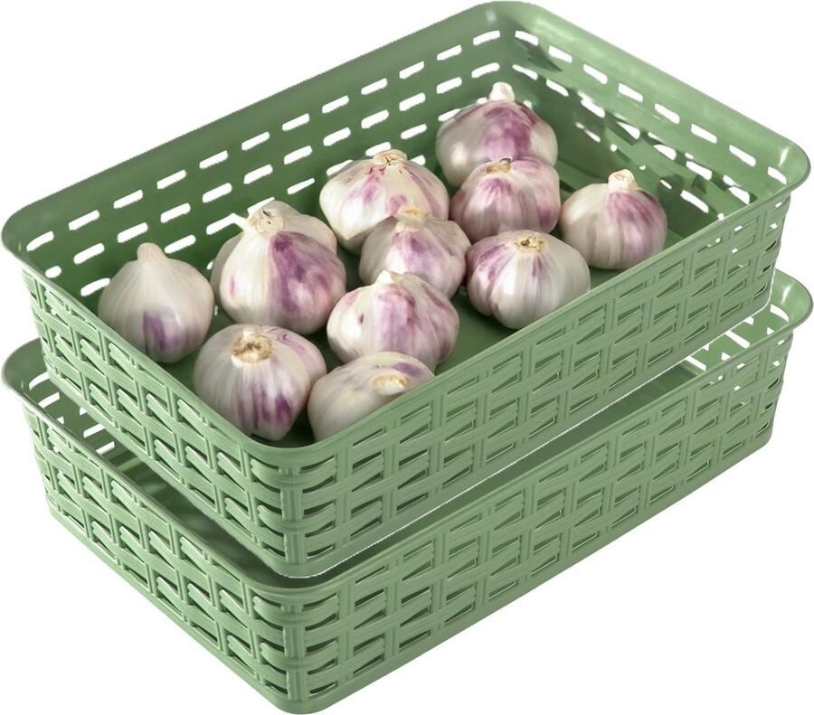 Hega hogar Opbergmandje ladeverdeler 2x groen 2 liter kunststof 17 x 25 x 6 cm kleine opslag bakjes manden