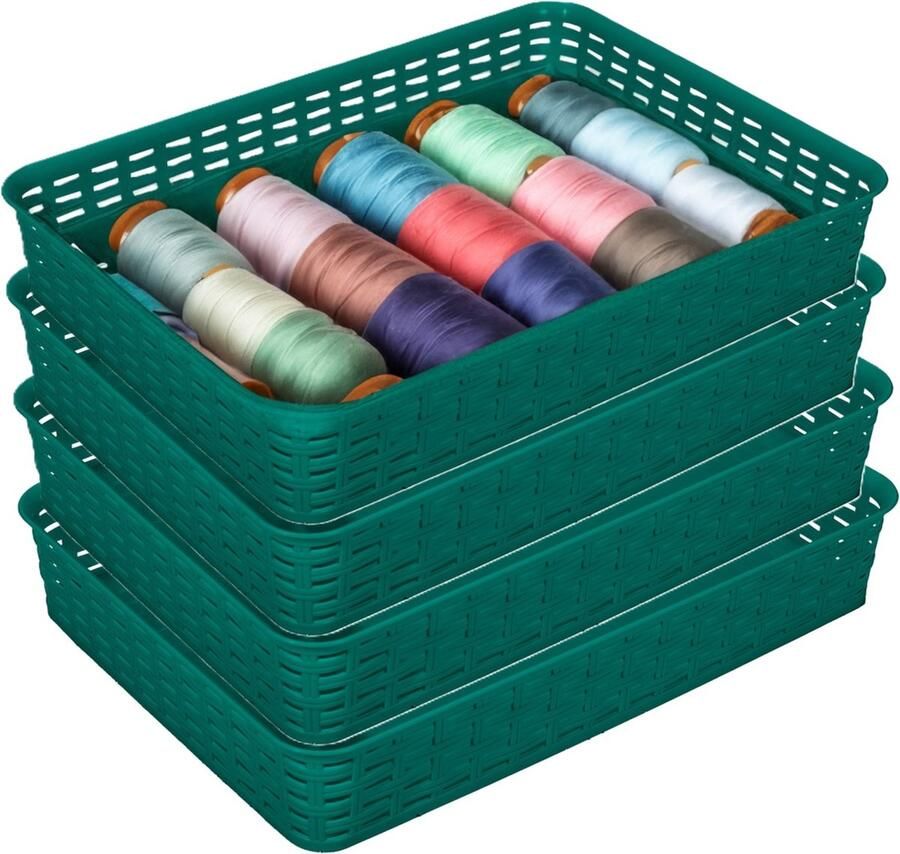 Hega hogar Opbergmandje ladeverdeler 4x donkergroen 4.5 liter kunststof 26 x 35 x 6 cm kastmandjes manden