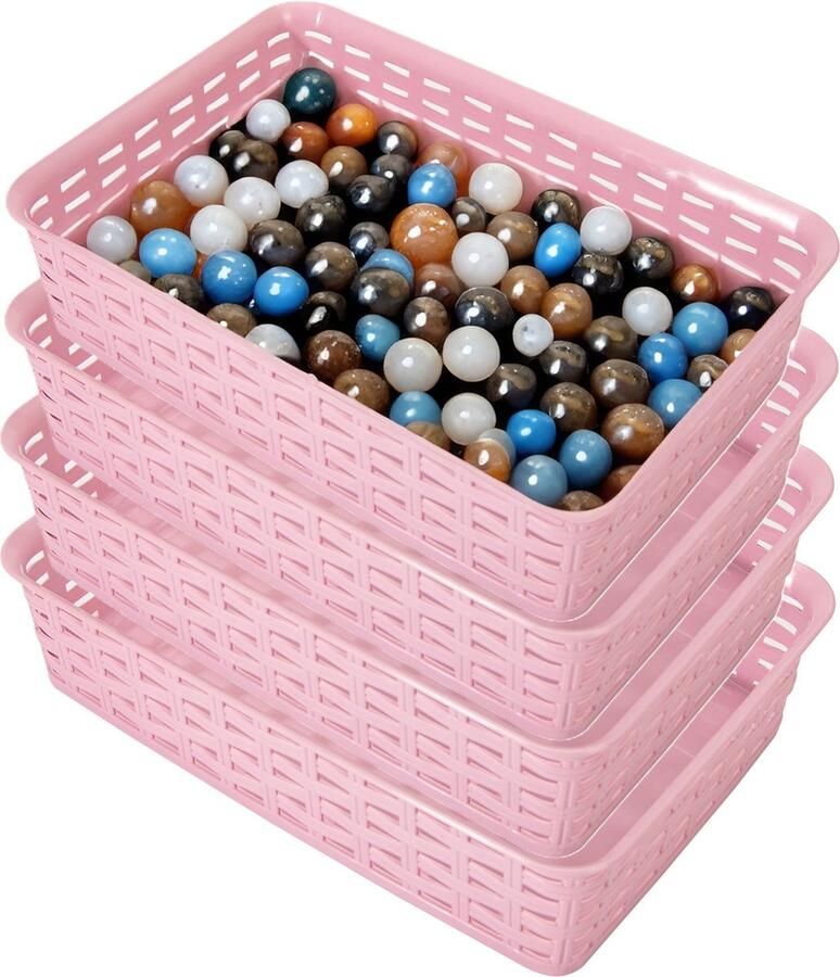 Hega hogar Opbergmandje ladeverdeler 4x roze 2 liter kunststof 17 x 25 x 6 cm kleine opslag bakjes manden