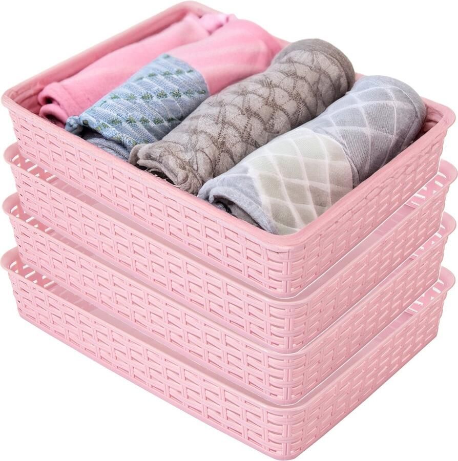 Hega hogar Opbergmandje ladeverdeler 4x roze 4.5 liter kunststof 26 x 35 x 6 cm kastmandjes manden