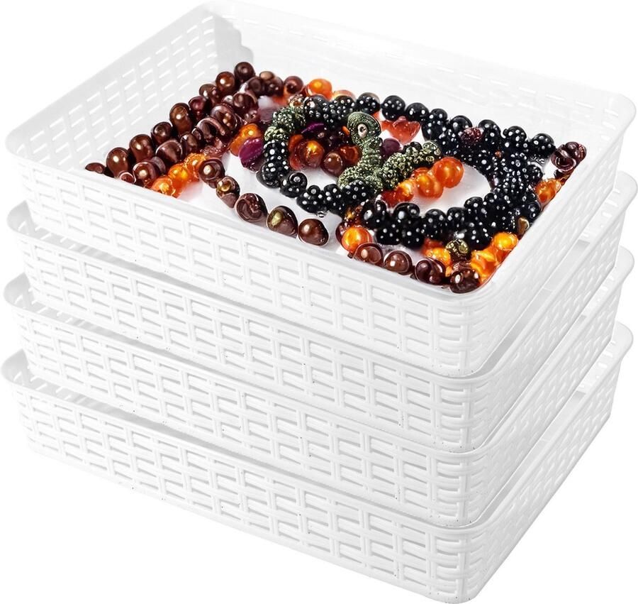Hega hogar Opbergmandje ladeverdeler 4x wit 4.5 liter kunststof 26 x 35 x 6 cm kastmandjes manden