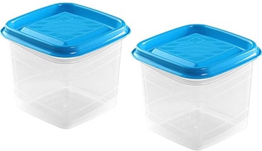 Hega hogar Vershoudbakjes set 2x stuks 0.7 liter transparant blauw L11 x B11 x H12 cm Mealprep Maaltijden bewaren