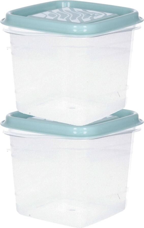 Hega hogar Vershoudbakjes set 2x stuks 0.7 liter transparant groen L11 x B11 x H12 cm Mealprep Maaltijden bewaren
