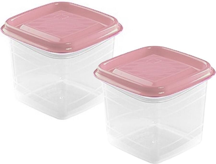 Hega hogar Vershoudbakjes set 2x stuks 0.7 liter transparant roze L11 x B11 x H12 cm Mealprep Maaltijden bewaren