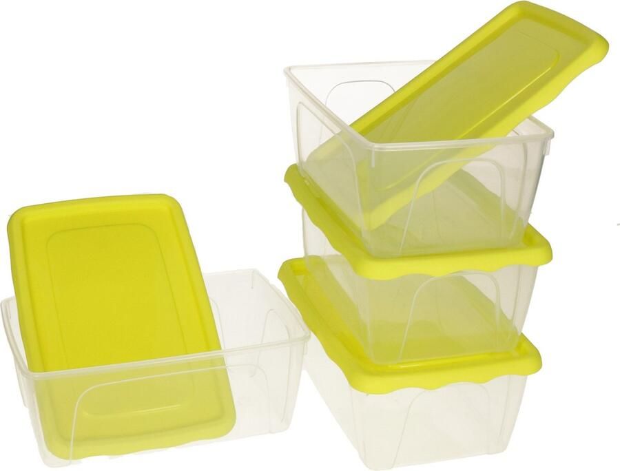 Hega hogar Vershoudbakjes set 4x stuks 1 liter transparant groen L18 x B12 x H12 cm- Mealprep Maaltijden bewaren