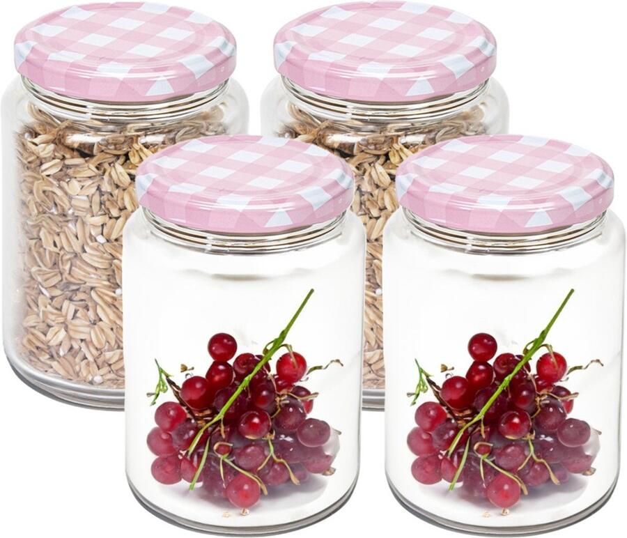 Hega hogar Weckpot voorraadpot Classico 4x 500 ml kunststof roze D7 x H11 cm