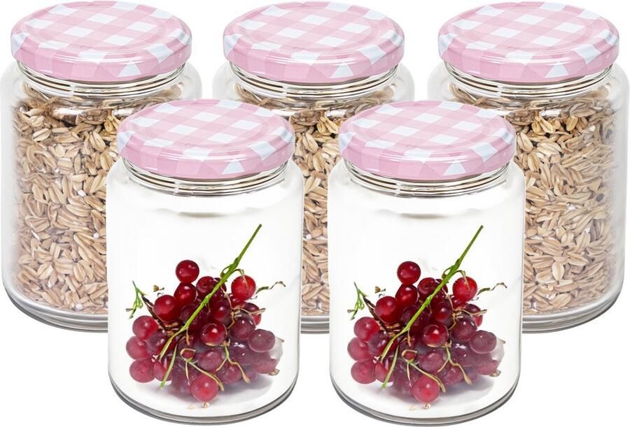 Hega hogar Weckpot voorraadpot Classico 5x 500 ml kunststof roze D7 x H11 cm