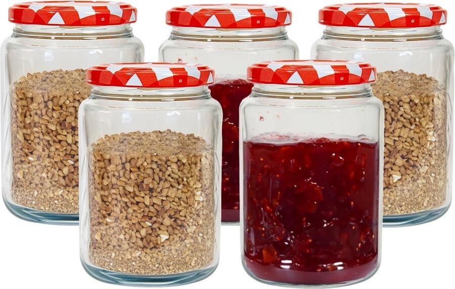 Hega hogar Weckpot voorraadpot Classico 5x 500 ml kunststofl rood D7 x H11 cm