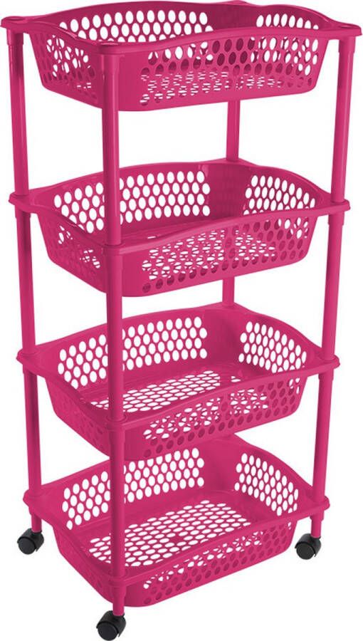 Hega hogar Keuken opberg trolleys roltafels met 4 manden 86 x 41 cm fuchsia roze- Etagewagentje met opbergkratten
