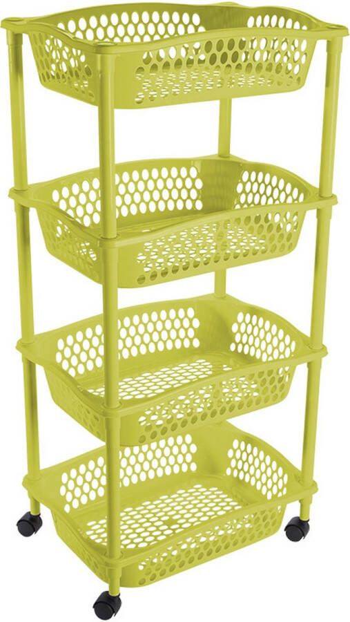 Hega hogar Keuken opberg trolleys roltafels met 4 manden 86 x 41 cm groen Etagewagentje met opbergkratten