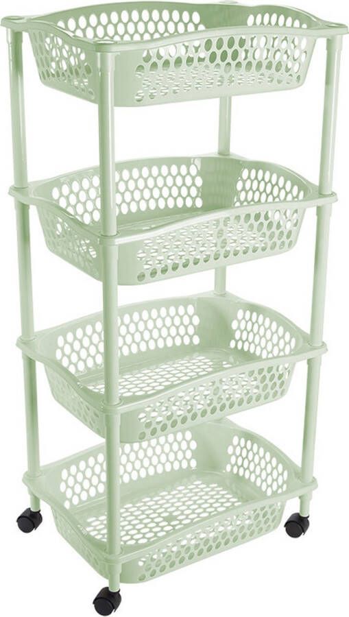 Hega hogar Keuken opberg trolleys roltafels met 4 manden 86 x 41 cm mintgroen- Etagewagentje met opbergkratten