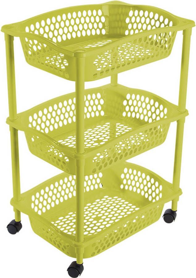 Hega hogar Keuken kamer opberg trolleys roltafels met 3 manden 62 x 41 cm groen Etagewagentje met opbergkratten