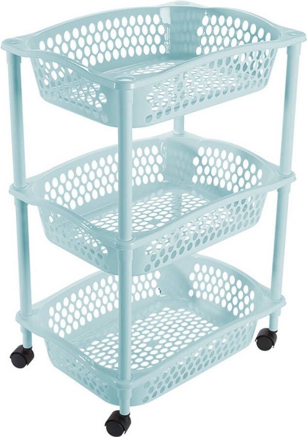 Hega hogar Keuken kamer opberg trolleys roltafels met 3 manden 62 x 41 cm lichtblauw Etagewagentje met opbergkratten