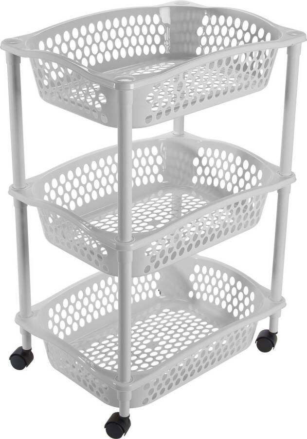 Hega hogar Keuken kamer opberg trolleys roltafels met 3 manden 62 x 41 cm lichtgrijs Etagewagentje met opbergkratten