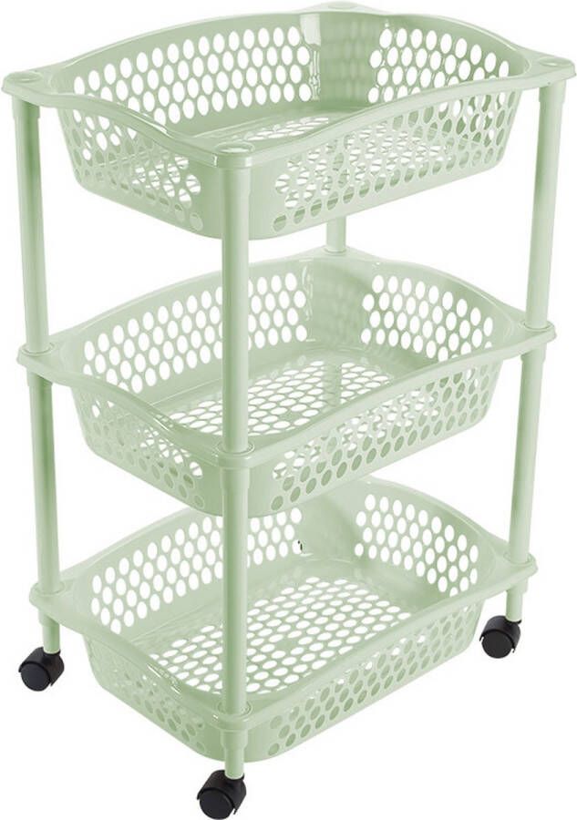 Hega hogar Keuken kamer opberg trolleys roltafels met 3 manden 62 x 41 cm mintgroen Etagewagentje met opbergkratten