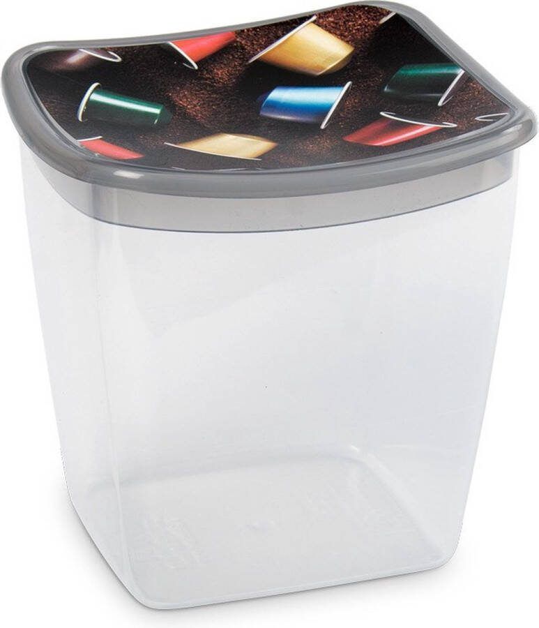 Hega hogar Koffiecups plastic bewaarbakje transparant grijs 1 liter 13 x 11 x 13 cm Bewaarbakjes voorraadbakjes