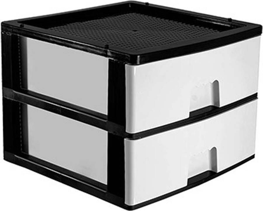 Hega hogar Ladeblokje bureau organizer 2x lade antraciet wit L38 x B38 x H30 cm kunststof ladekastje