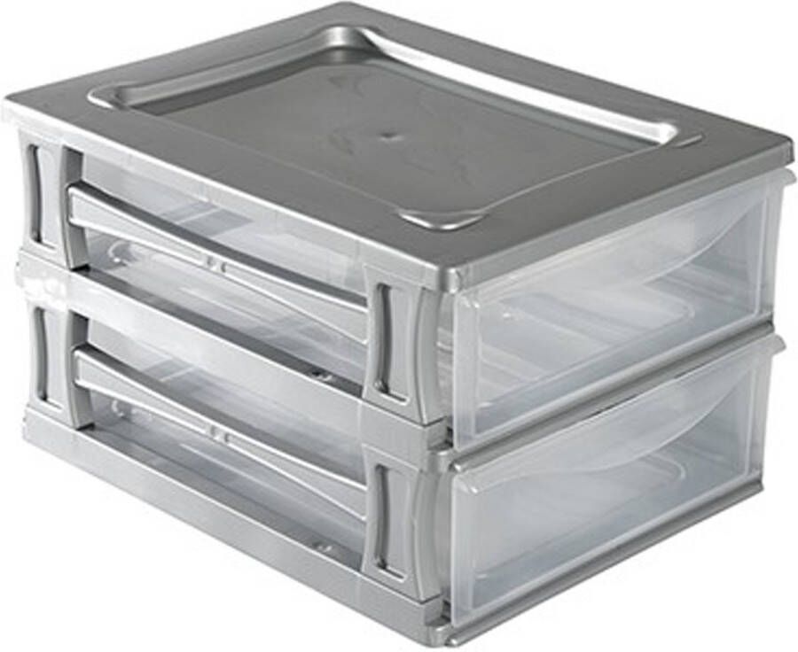 Hega hogar Ladeblokje bureau organizer 2x lade grijs transparant L26 x B35 x H20 cm kunststof
