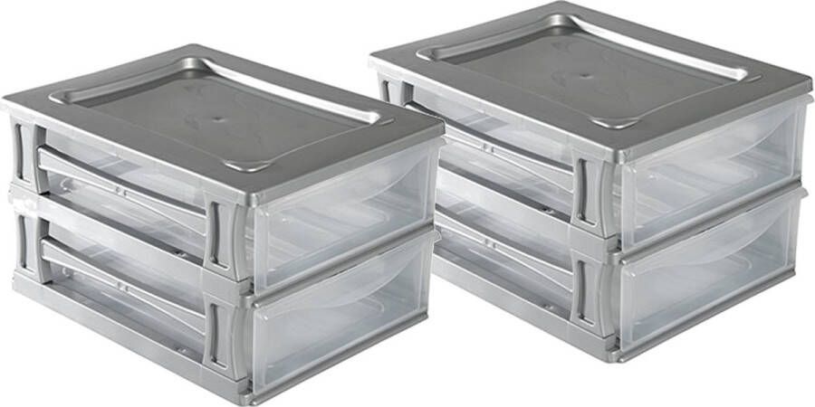 Hega hogar Ladeblokje bureau organizer 2x lade grijs transparant L26 x B35 x H20 cm kunststof