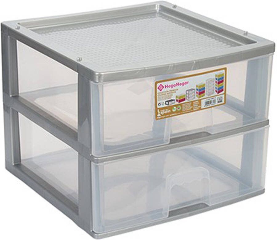 Hega hogar Ladeblokje bureau organizer 2x lade grijs transparant L38 x B38 x H30 cm kunststof ladekastje