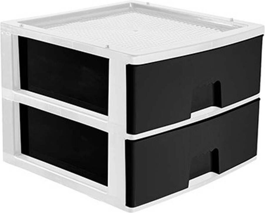 Hega hogar Ladeblokje bureau organizer 2x lade wit antraciet L38 x B38 x H30 cm kunststof ladekastje