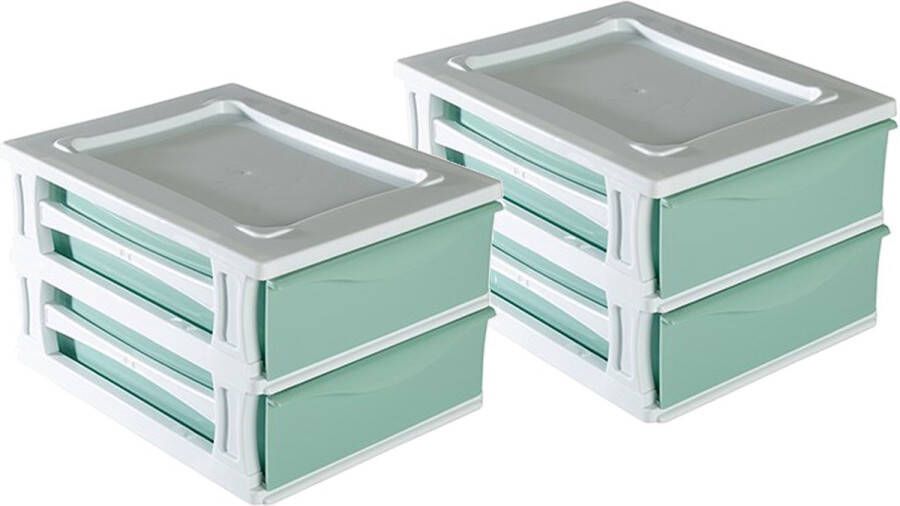 Hega hogar Ladeblokje bureau organizer 2x lade wit mintgroen L26 x B35 x H20 cm kunststof