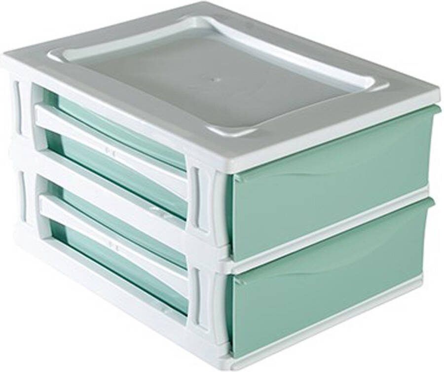 Hega hogar Ladeblokje bureau organizer 2x lade wit mintgroen L26 x B35 x H20 cm kunststof
