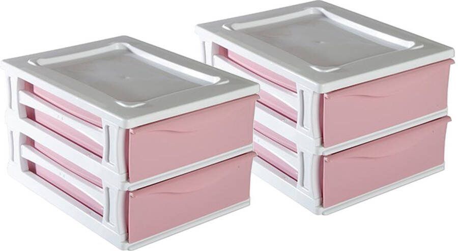 Hega hogar Ladeblokje bureau organizer 2x lade wit roze L26 x B35 x H20 cm kunststof