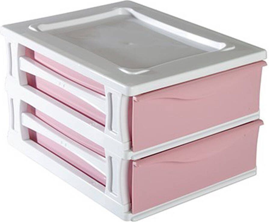Hega hogar Ladeblokje bureau organizer 2x lade wit roze L26 x B35 x H20 cm kunststof
