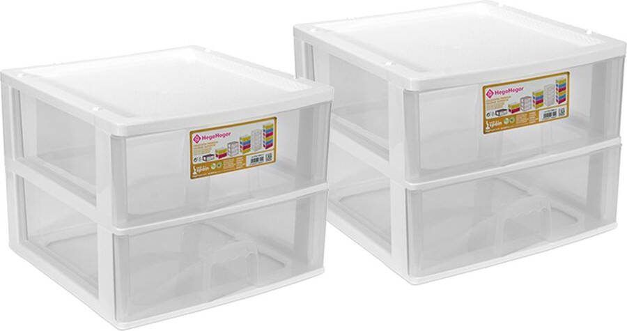 Hega hogar Ladeblokje bureau organizer 2x lade wit transparant L38 x B38 x H30 cm kunststof
