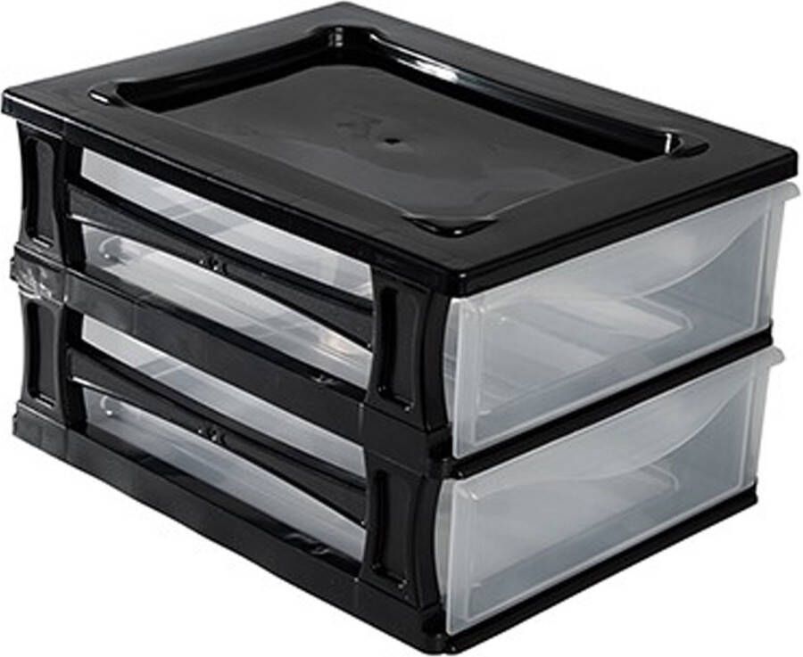 Hega hogar Ladeblokje bureau organizer 2x lade zwart transparant L26 x B35 x H20 cm kunststof