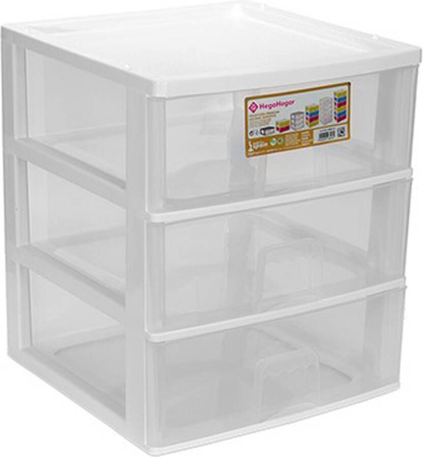 Hega hogar Ladeblokje bureau organizer 3x lade wit transparant L38 x B38 x H44 cm kunststof ladekastje